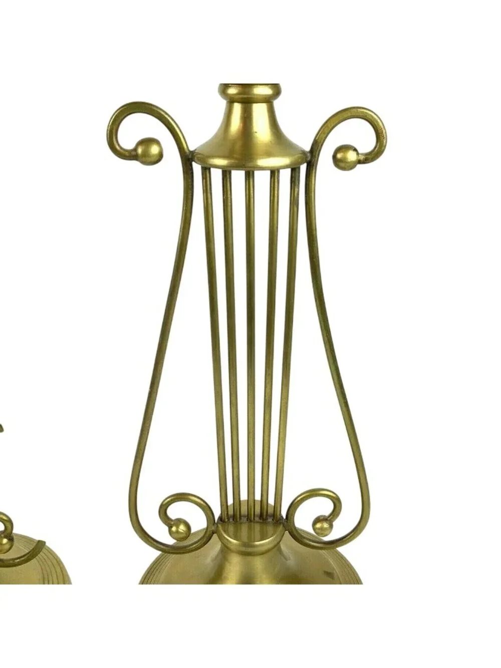 Vintage Brass Lyre Harp Candleholders Elegant Scrollwork Design Made In India